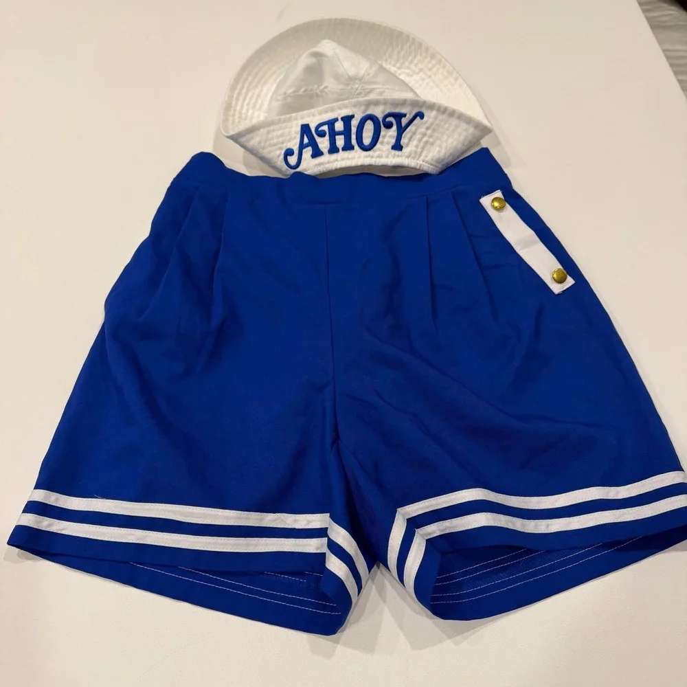 Costume Agent Scoops Ahoy Sailor Shorts and Hat Set Blue White XS Cosplay